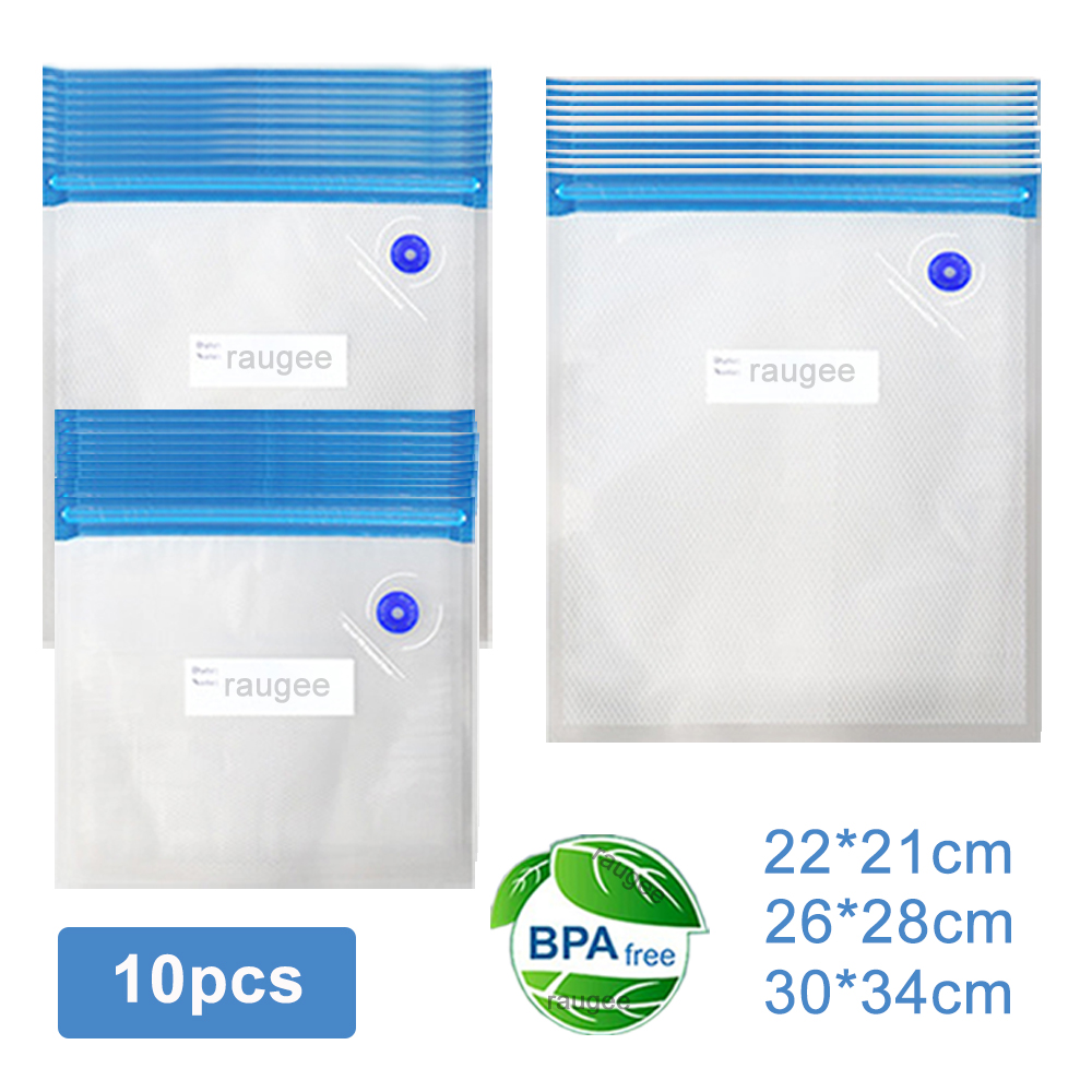 Food Storage Zip Bags - ถุงสูญญากาศ อาหารแบบใช้ซ้ําได้ ถุงบรรจุภัณฑ์สูญญากาศ 10 ชิ้น ถุงเก็บสูญญากาศปิดผนึกสําหรับอาหาร