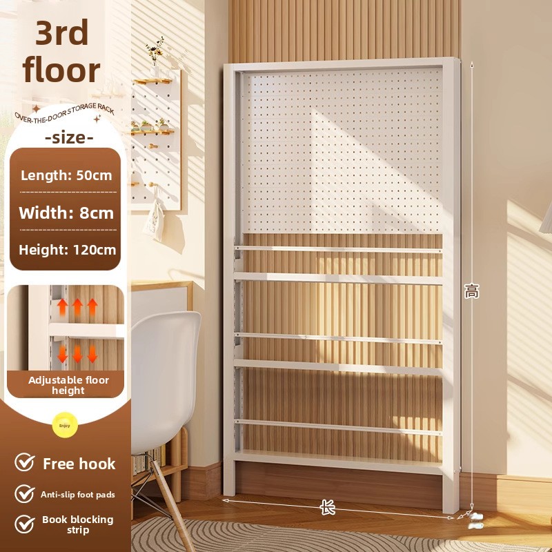 Food Storage Drawing - ชั้นวางหนังสือแบบติดผนังประตูทรงเพรียวบาง ทำจากเหล็ก พร้อมแผ่นเพ็กบอร์ดด้านหลังสำหรับเก็บหนังสือ ของเล่น และภาพวาด