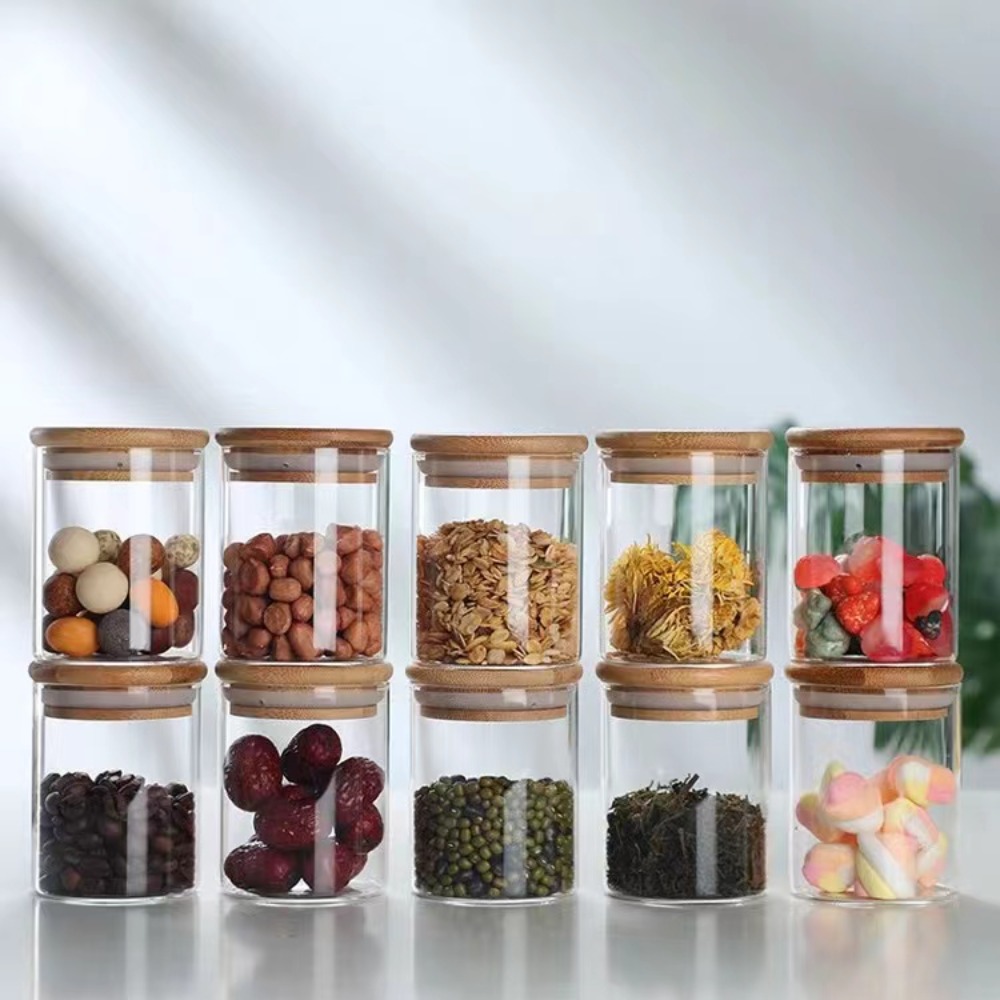 Food Storage With Glass Lids - ถังเก็บอาหารทำจากไม้ไผ่ฝาปิดสำหรับห้องครัวเมล็ดกาแฟลูกอมชาธัญพืชกระป๋องที่เก็บขนมขบเคี้ยวบ้าน