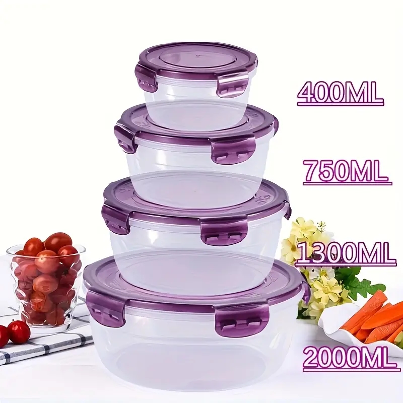 Food Storage Camping - ภาชนะเก็บอาหารพลาสติก 4 ชิ้น กล่องอาหารกลางวัน เหมาะสำหรับโรงอาหาร แคมป์ปิ้ง