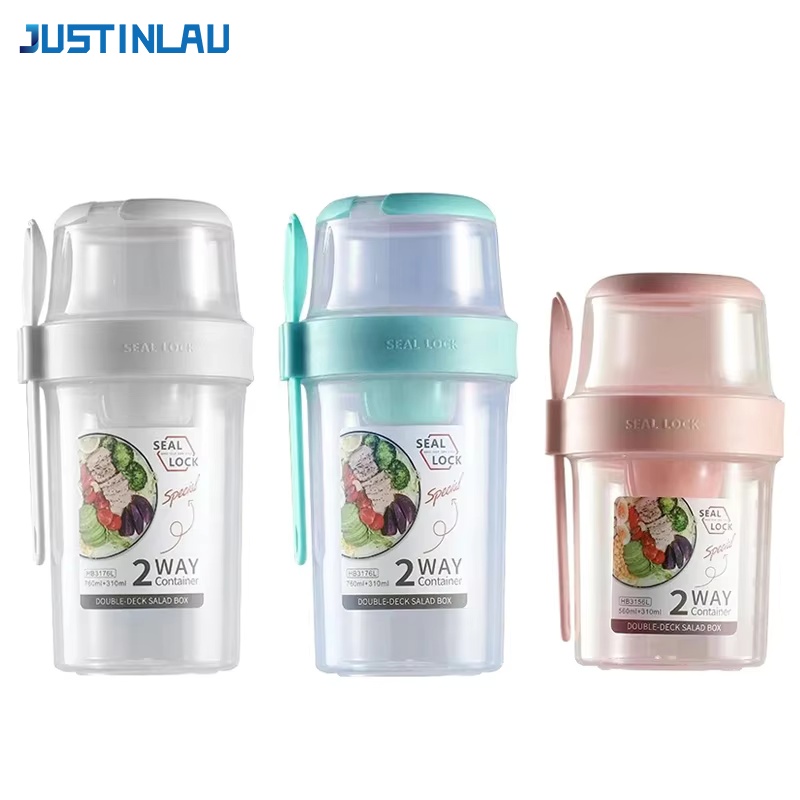 Food Storage Yogurt - JUSTINLAU ถ้วยสลัดลดน้ำหนักแบบพกพา ถ้วยโยเกิร์ตผลไม้สำหรับอาหารเช้า ฝาปิดพร้อมช้อน กล่องเก็บอาหารสำหรับกิจกรรมกลางแจ้ง กล่องปิคนิค