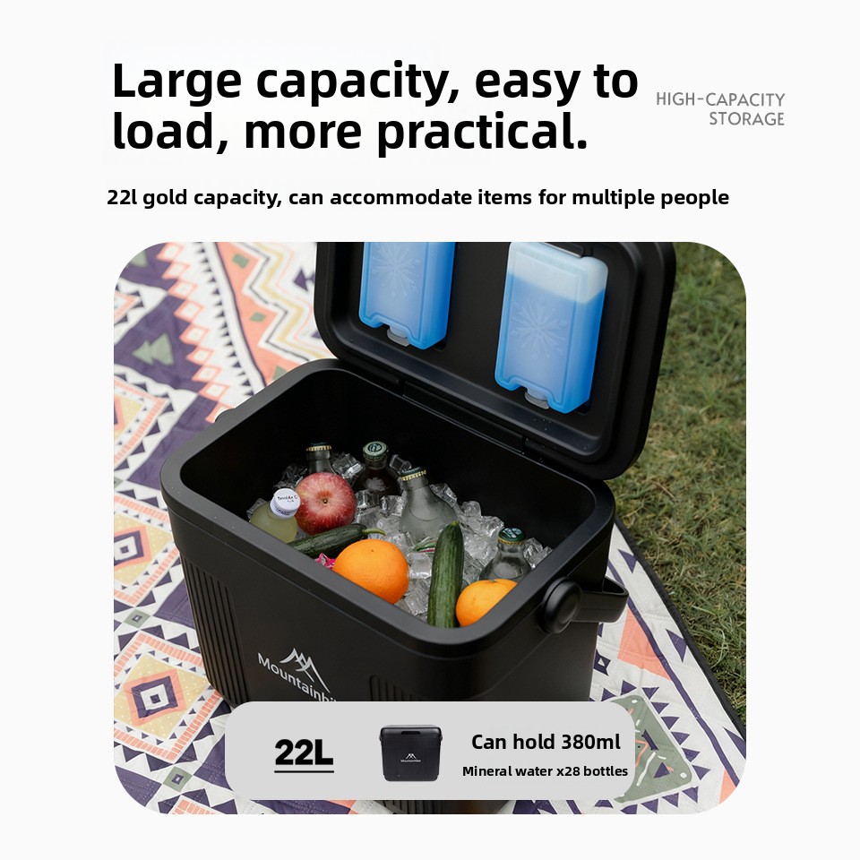 Food Storage Camping - มounthiker 22L แบล็คไนท์ตู้เย็นแบบพกพาสำหรับตกปลาแคมป์ปิ้งกลางแจ้ง - กล่องเก็บอาหารในครัวเรือนสำหรับรถยนต์