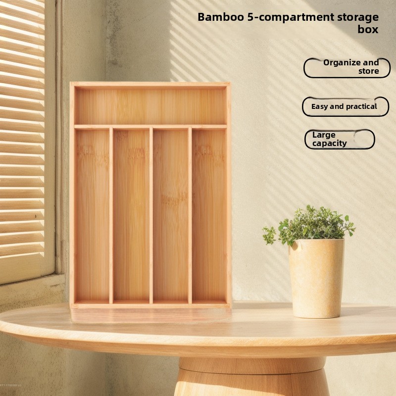 Food Storage Drawing - ที่จัดระเบียบลิ้นชักครัว ที่ใส่ช้อนส้อม ที่เก็บอุปกรณ์ครัว ทำจากไม้ไผ่ สำหรับใส่ในลิ้นชัก