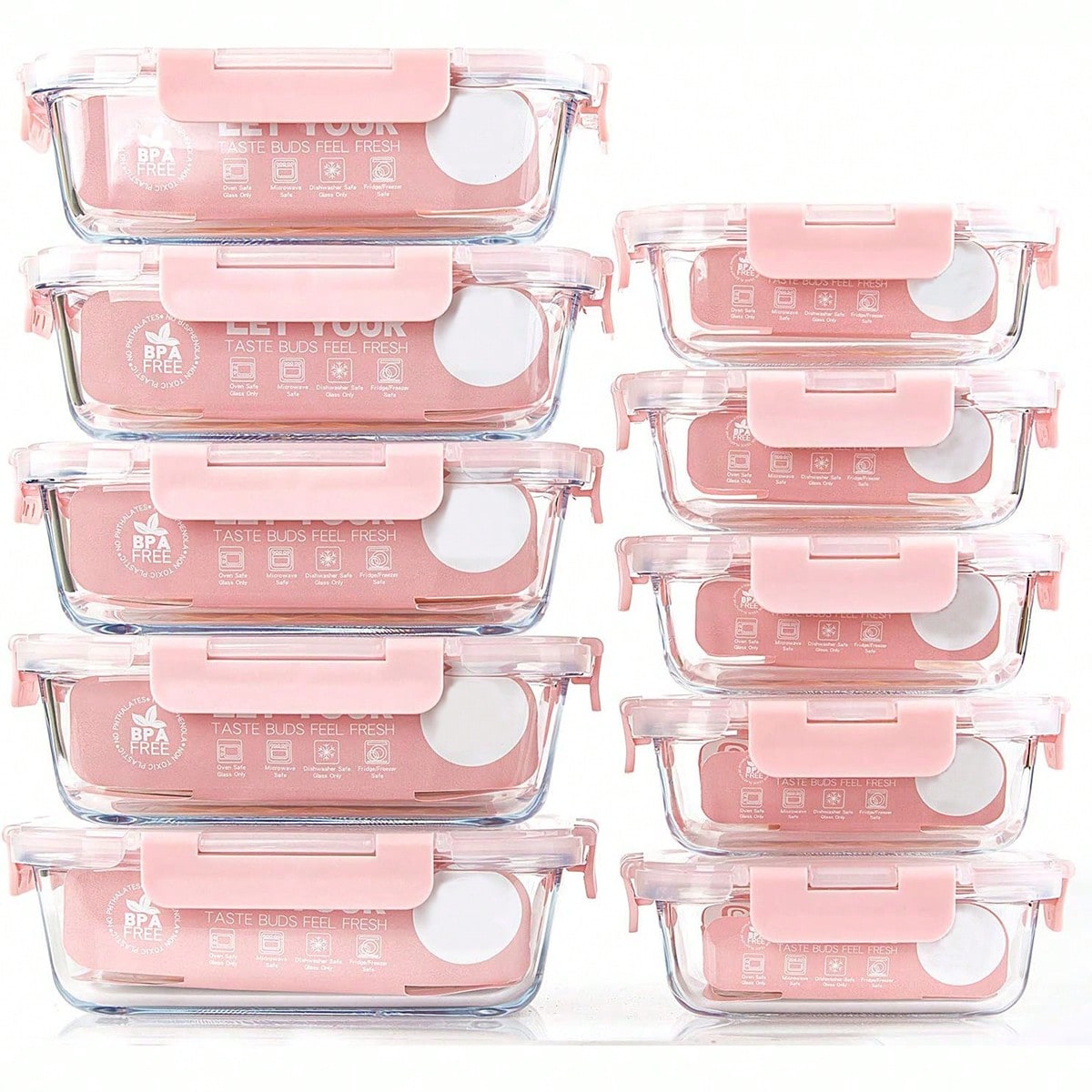 Food Storage With Glass Lids - ชุดกล่องแก้วสำหรับเตรียมอาหาร 10 ชิ้น, กล่องเก็บอาหารพร้อมฝาปิดที่ปิดสนิท, กล่องอาหารกลางวันแก้ว, ใช้ได้กับไมโครเวฟ,