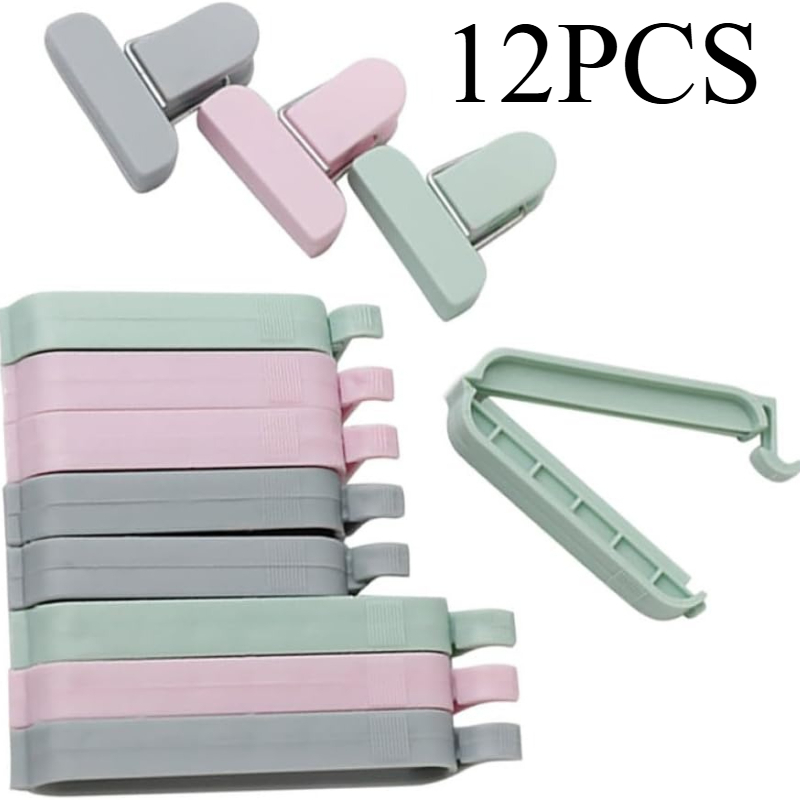 Food Storage Zip Bags - คลิปหนีบถุงพลาสติกหลากสี 12 ชิ้น สำหรับเก็บอาหาร ขนมขบเคี้ยว ป้องกันความชื้น