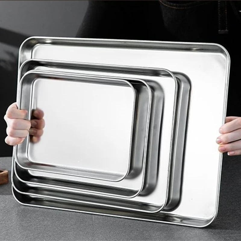 Food Storage In Restaurant - ถาดเสิร์ฟอาหารสแตนเลสทรงสี่เหลี่ยมสำหรับครัว ใส่ไส้กรอก บะหมี่ ผลไม้ จานอาหารสำหรับร้านอาหาร โรงแรม