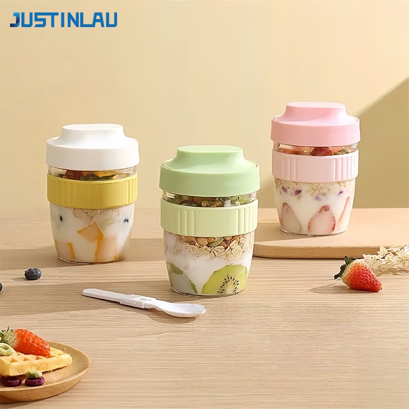 Food Storage Yogurt - JUSTINLAU ถ้วยสลัดผลไม้โยเกิร์ตข้าวโอ๊ตแบบพกพาพร้อมฝาปิด ช้อน ถ้วยเก็บอาหาร ฟิตเนส ลดน้ำหนัก