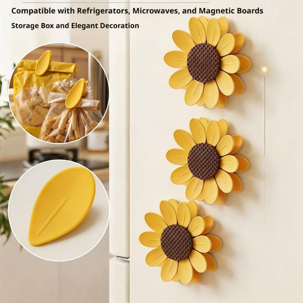Food Storage Notes - คลิปหนีบปิดถุงอาหารแม่เหล็กลายดอกทานตะวันน่ารัก 10 ชิ้น พร้อมฐาน ปิดสนิทสำหรับถุงขนมและของว่าง คลิปหนีบสำหรับเก็บรักษาความสดในครัว