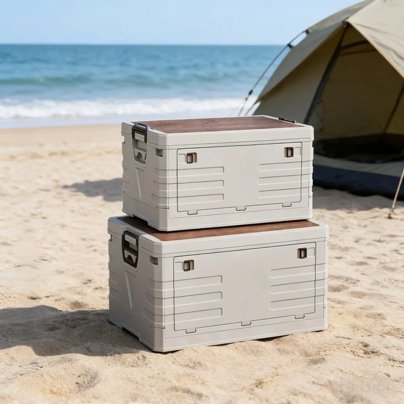 Food Storage Camping - กล่องเก็บของในรถยนต์ กล่องเก็บของพับได้สำหรับตั้งแคมป์กลางแจ้ง ความจุขนาดใหญ่ พร้อมฝาปิด สำหรับเก็บของเล่น หนังสือ