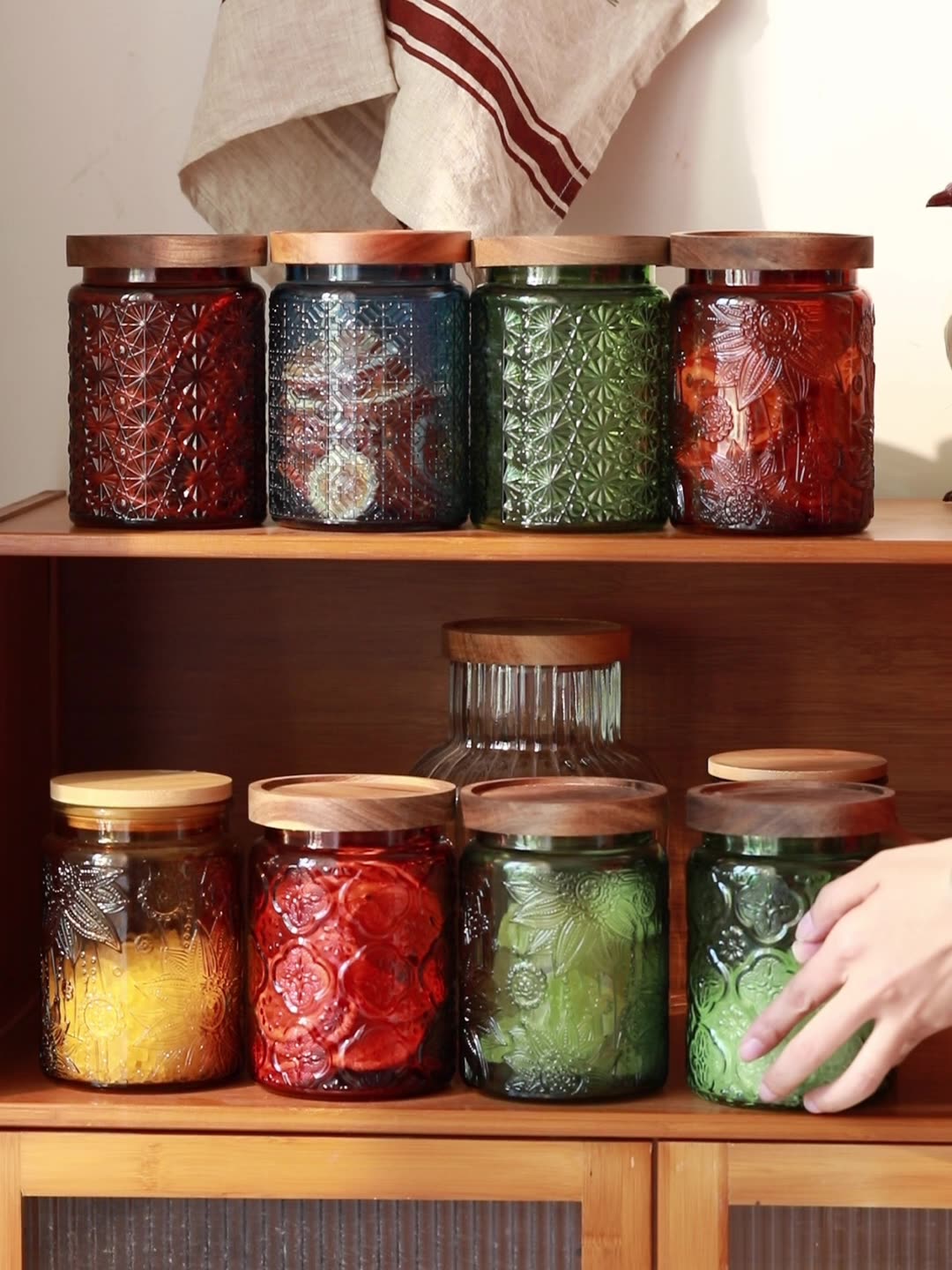 Food Storage With Glass Lids - เหยือกที่เก็บเครื่องครัวแก้วแนววินเทจ penyimpanan gelas ครัวและห้องครัวพร้อมฝาไม้กันอากาศเข้าสำหรับคุกกี้ขนมชากาแฟ