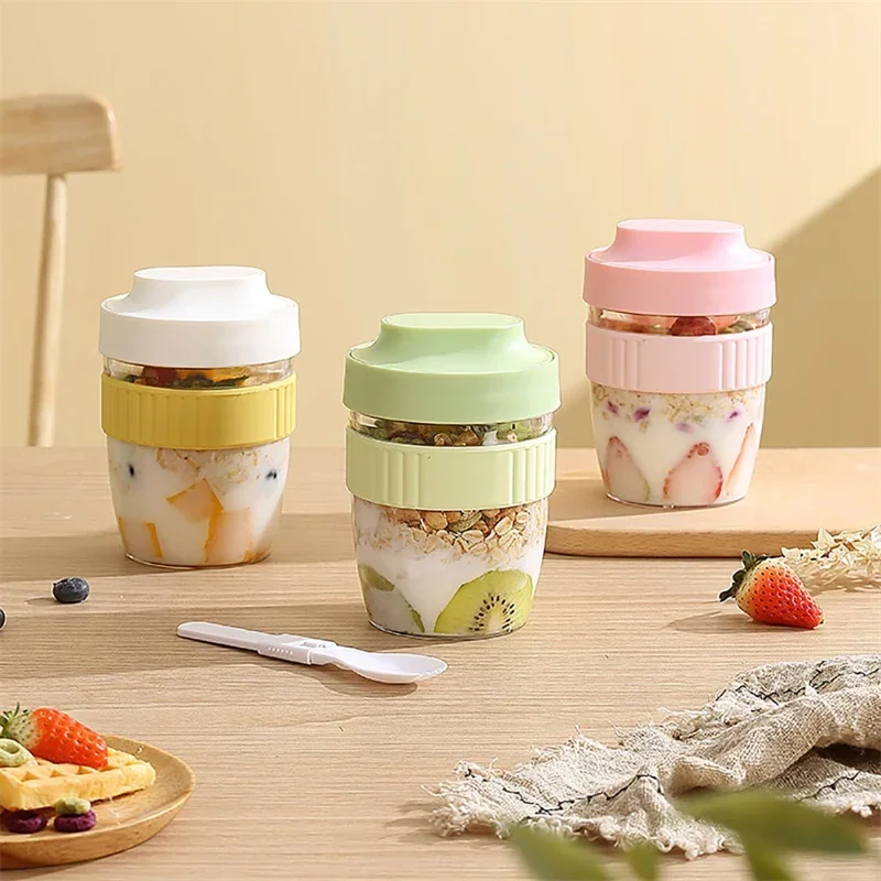 Food Storage Yogurt - 480/570ml ถ้วยอาหารเช้าแบบพกพาข้าวโอ๊ตธัญพืช Nut โยเกิร์ตสลัดถ้วยช้อนกล่องอาหารกลางวันปิคนิคนักเรียนกล่องเก็บอาหาร