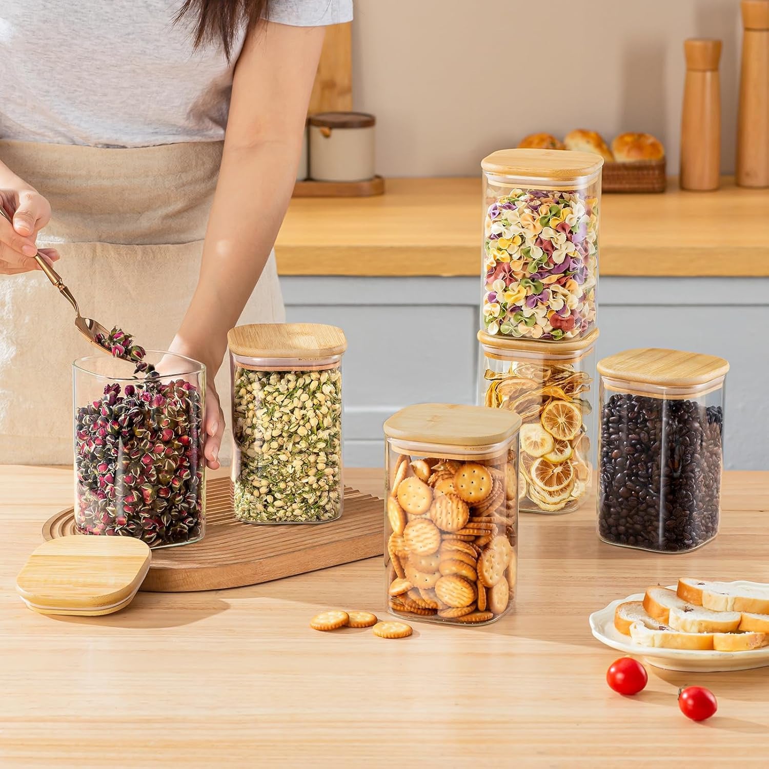 ชุดโหลแก้วเก็บอาหาร 6 ใบ ทรงสี - Food Storage With Glass Lids บทวิจารณ์และราคา
