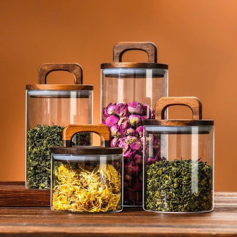 ขวดแก้วใสพร้อมฝาปิดไม้ไผ่กระป๋ - Food Storage With Glass Lids บทวิจารณ์และราคา